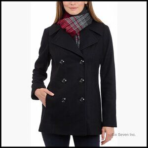 Wool Blend Peacoat with Scarf Double Breasted Plus Size